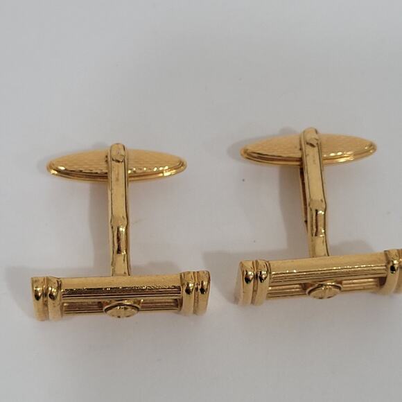 Dunhill D Cufflinks Gold Tone Logo Rectangle Designer Logo Vintage Striped - Picture 3 of 9